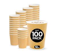 Zuvo Coffee Cups 12 OZ - NO Lids - 100 Disposable Brown Ripple Coffee Cups - Ideal for Takeaways