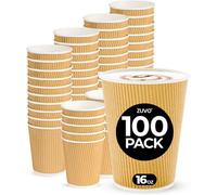 Zuvo Coffee Cups 16 Oz - No Lids - 100 Disposable Brown Ripple Coffee Cups - Ideal For Takeaways