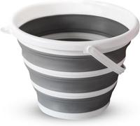 Zuvo Collapsible Bucket 10L, Silicone Folding Bucket, Round White/grey Mop Bucket For Cleaning Tools, Ideal For Travelling