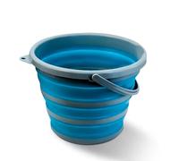 Zuvo Collapsible Bucket 10L - Silicone Folding Bucket with Handle | Leakproof Mop Bucket for Cleaning, Camping, Fishing | Space-Saving Foldable Portable Round Water Bucket, Blue & Grey