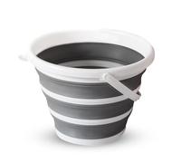 Zuvo Collapsible Bucket 10L - Silicone Folding Bucket with Handle | Leakproof Mop Bucket for Cleaning, Camping, Fishing | Space-Saving Foldable Portable Round Water Bucket, White & Grey