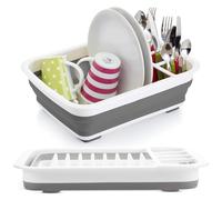 Zuvo - Collapsible Dish Drainer - Foldable Sink Drying Rack with Cutlery Divider - Compact Washing-Up Organiser for Plates, Cups and Bowls -Ideal for Kitchen, Grey