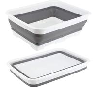 Zuvo Collapsible Washing Up Bowl 10L White and Grey Sink Basin for Camping Travel Home and Outdoor Use