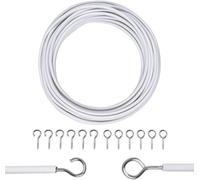 Zuvo Curtain Wire With Hooks And Eyes - Extra Strong 4 M Net Curtain Wire With 6 Hooks And Eyes - Perfect Curtain Wire Kit, White