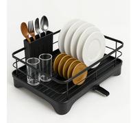 Zuvo - Dish Drainer Rack - Stainless Steel Dish Drying Rack with Cutlery Holder, Space-Saving Kitchen Counter Dish Rack with Drainage Spout, Rust-Resistant Plate & Cup Holder