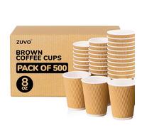 Zuvo Disposable Coffee Cups - 8 OZ - Box of 500 Cups Ripple Takeaway Paper Coffee Cups Without Lids Bulk Disposable Cups Tripple Wall Heat