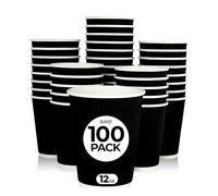 Zuvo Disposable Paper Coffee Cups 12oz, Takeaway Ripple Black, 100 Pack