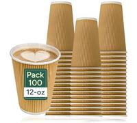 Zuvo Disposable Paper Coffee Cups 12oz, Takeaway Ripple Brown, 100 Pack