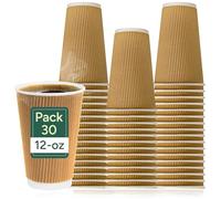 Zuvo Disposable Paper Coffee Cups 12oz, Takeaway Ripple Brown, 30 Pack