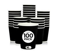 Zuvo Disposable Paper Coffee Cups 16oz, Takeaway Ripple Black, 100 Pack