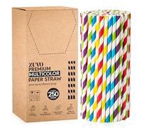 ZUVO - Disposable Paper Drinking Straws (250 Pack | 20cm) | Biodegradable Eco-Friendly Striped Straws | Sturdy Multi-Layer Smoothie, Cocktail, Milkshake & Party Straws