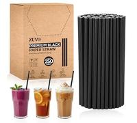 ZUVO - Disposable Paper Drinking Straws (250 Pack x 14cm) | Biodegradable Multi-Layer Design | Eco-Friendly Black Straws for Cocktails & Party Drinks