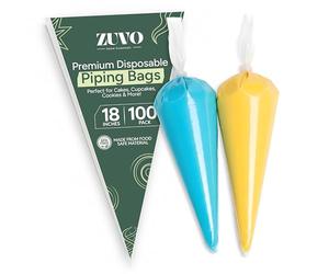 Zuvo Disposable Piping Bags (100 Pack - 18 Inches) | Thick Transparent Tipless Icing Bags | Non-Slip, Burst-Proof, Food-Grade Pastry Bags for Decorating Cakes, Cupcakes, Biscuits & Pastries