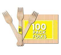 Zuvo Disposable Wooden Forks - 100 Pack | Eco-Friendly Biodegradable Birchwood Cutlery | Sturdy Compostable Forks for Parties, Picnics & Catering