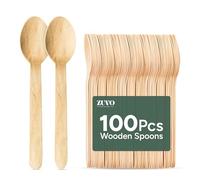 Zuvo Disposable Wooden Spoons (Pack of 100) - Eco-Friendly, Biodegradable Birchwood Cutlery for Parties, Picnics, and Catering - Sturdy and Compostable, Brown