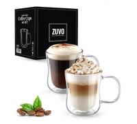 Zuvo Double Walled Glass Coffee Mugs Set of 2, Handled Insulated Latte Cups