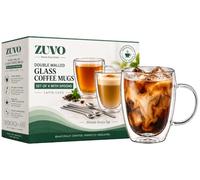 Zuvo Double Walled Glass Coffee Mugs Set of 4 with Spoons, Latte Cups | Borosilicate build, gift-ready box, hot and cold drinks, tea, cappuccino, hot chocolate, microwave and dishwasher safe
