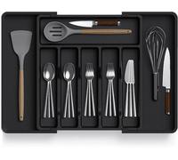 Zuvo Expandable Cutlery Drawer Organiser Black Adjustable Utensil Tray For Kitchen Storage Use