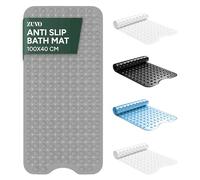 Zuvo -Extra Long Bath Mat (100 X 40 cm, Grey) - Shower Mat Non Slip Anti Mould, Machine Washable Rubber Shower Mat with Powerful Suction Cups for Kids and Elderly