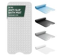 Zuvo -Extra Long Bath Mat (100 X 40cm, Clear) - Shower Mat Non Slip Anti Mould, Machine Washable Rubber Shower Mat with Powerful Suction Cups for Kids and Elderly