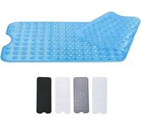Zuvo Extra Long Bath Mat 100X40Cm Blue Non Slip Shower Mat With Suction And Machine Washable