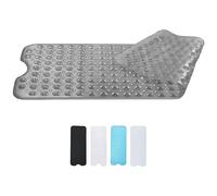 Zuvo Extra Long Bath Mat 100x40cm Grey Non Slip Shower Mat with Suction and Machine Washable