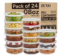 Zuvo Food Storage Containers with Lids 8oz, Round Sauce Pots, 24 Pack | BPA-Free Polypropylene, Transparent, Leakproof, Microwave & Freezer Safe, Reusable, 240ml / 8oz