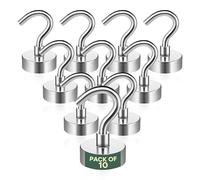 Zuvo Heavy Duty Magnetic Hooks 10 Pack - Strong Neodymium Magnet Hooks (22lb/10kg) for Cruise Cabins, Kitchen, Fridge, Wall, Ceiling, Garage, Van - Rust-Resistant Metal Hook for Hanging & Organising