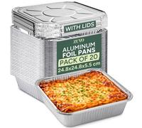 Zuvo Large Aluminium Foil Trays With Paper Lids Pack Of 20 Containers 24.8X24.8X5.5 Cm