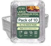 Zuvo Large Foil Aluminium Trays 32 X 26 X 7Cm 10 Pack Heavy Duty Disposable Food Containers For Cooking No Lid