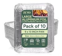 Zuvo - Large Foil Aluminium Trays with Lids 32 x 26 x 7cm (10 Pack) | Heavy-Duty Disposable Food Containers for Cooking, Baking, Roasting, BBQ, Meal Prep & Catering - Oven & Freezer Safe