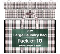 Zuvo Large Laundry Bags 10 Pack with Zips, Woven Moving and Storage Bag Set