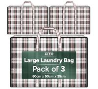 Zuvo Large Laundry Bags 3 Pack with Zips, Woven Moving and Storage Bag Set