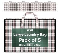 Zuvo Large Laundry Bags 5 Pack with Zips, Woven Moving and Storage Bag Set