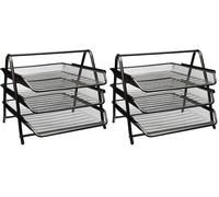 Zuvo Mesh Desk Organiser 3 Tier Letter Tray - Black Metal File Organiser for Office - Stackable Paper Tray for Document Storage - A4 Desktop Desk Tidy Accessories (Pack of 2)