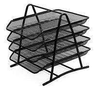 Zuvo Mesh Desk Organiser 4 Tier, Black Metal A4 Letter Tray, Desk Tidy | Steel wire mesh construction, anti-rust finish, open front and sides, A4 capacity, wipe clean