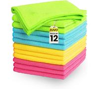 Zuvo Microfibre Cloth Pack Of 12 32X32Cm Ultra Soft And Absorbent Assorted Grey Green Blue Yellow