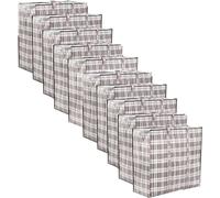 Zuvo Moving Bags with Zip (10 Pack) - Large Laundry Storage Bags, Heavy Duty Woven, Waterproof, Reusable Packing Bags for Moving House, Clothes, Bedding, 60x50x25cm