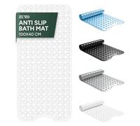 Zuvo Non-Slip Bath Mat for Inside Bath - Extra Long 100 x 40cm, Anti Mould, Machine Washable Shower Mat with Suction Cups & Drain Holes - Safe for Kids & Elderly (Solid White)