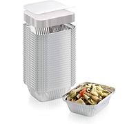 Pack of 50 Aluminium Disposable Foil Food Container with Lids, Reusable Takeaway Containers, Great for Baking Roasting Cooking Food Storage, 14.5 x 12.5 x 4.5cm
