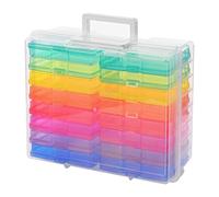 Zuvo Plastic Photo Storage Box with 16 Cases & Adjustable Dividers - Stackable Organiser for Photos, Crafts, Jewellery and Stationery