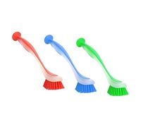 Zuvo Plastic Dish Long Handled Scrubbing Brush 5 X 21 X 5 Cm With Suction Cup, Durable Bristles, Dish Washing Brush Pack Of 3, Dish Brush For Cleaning Pots And Pans. Washing Up utensils Kitchen Brush