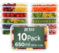 Zuvo Plastic Food Containers 650 ml with Lids, 10 Pack, Reusable