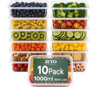 Zuvo Plastic Food Containers with Lids, 10 Pack 1000ml, Reusable