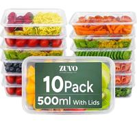 Zuvo Plastic Food Containers with Lids, 500 ml Reusable Takeaway, 10 Pack