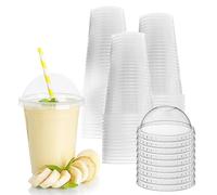 Zuvo Plastic Smoothie Cups with Dome Lids - 16 OZ (Pack of 50) - Strong Clear Plastic Cups for Milkshakes, Smoothies, Iced Coffee, Slusly and Bubble Tea - 100% Reusable Cups