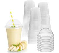 Zuvo Plastic Smoothie Cups With Dome Lids 16Oz Pack Of 50 Reusable Disposable Clear Cups