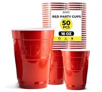 Zuvo Red Party Cups 16oz, Plastic Disposable Cups 50 Pack