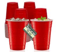 Zuvo Red Party Cups 16oz, Plastic Disposable Cups 50 Pack