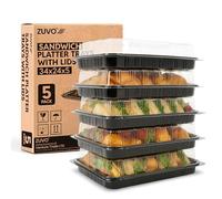 Zuvo Reusable Party Food and Sandwich Platter Trays with Lids (Pack of 5), Sandwich and Buffet Serving Platters for Catering, Events, and Parties - Freezer Safe Plastic Trays with Lids (34x24x5cm)